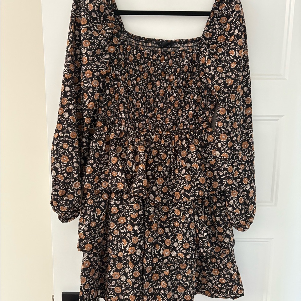 Vici Tan Smocked 3/4 Sleeve Dress